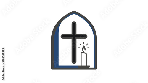 Religious Symbol with Cross and Candle on Transparent Background