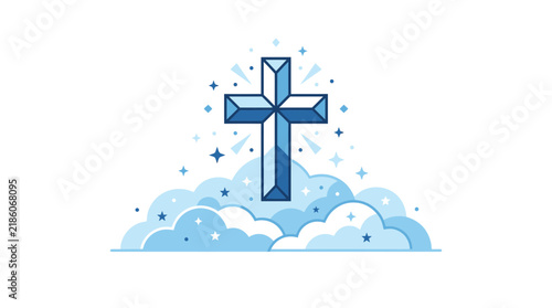 Stylized Christian Cross Emerging from Clouds