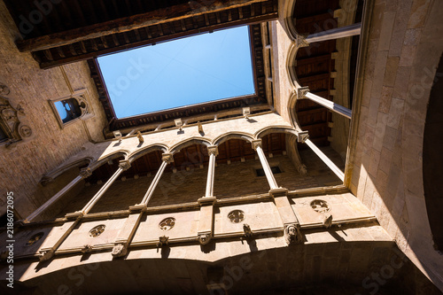 Palau del lloctinent Courtyard, Headquarters of the State Archives and Crown of Aragon in the Gothic Quarter of Barcelona City