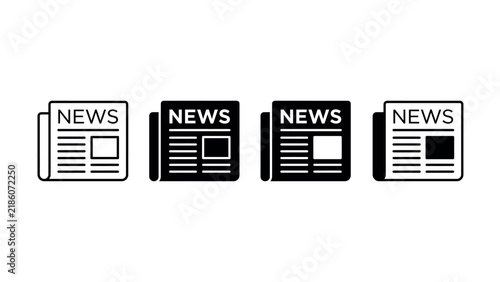 Set of four different newspaper icon designs with various styles for news and media reporting