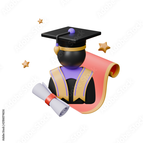 Graduation cap and element icon. Symbolizing learning, knowledge, academic success, online courses, and professional training for graduation proof, and professional certification. 3d rendering