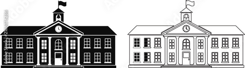 School Building Icon for Education and University Campus Silhouette Illustration