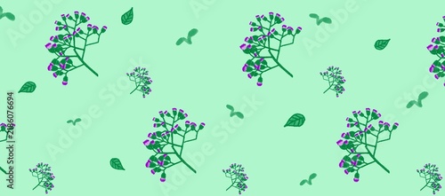 Cute Purple Small Flower Seamless Pattern on Light Green Background