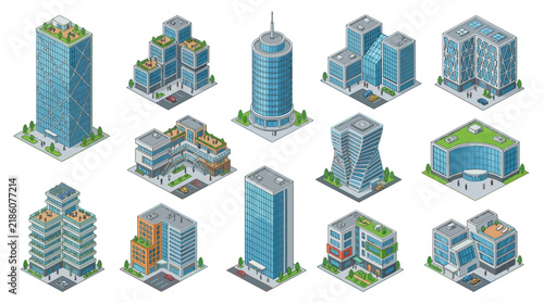 Isometric Pixel Art City Buildings Collection - Modern Architecture