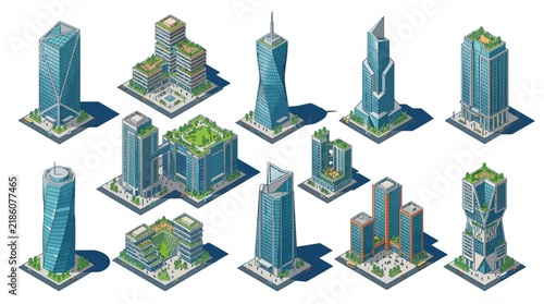 Modern Isometric City Buildings Collection - Futuristic Architecture Styles