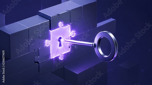 Obraz na płótnie Unlocking Business Potential Concept with Key Inside Glowing Puzzle Block