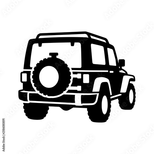 Off road SUV vehicle silhouette icon, rugged 4x4 truck graphic for adventure travel design.