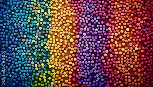 create a seamless pattern of polka dots using a rainbow of colors the polka dots should be different sizes and opacities the background should be a dark neutral color