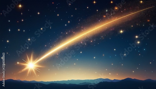 abstract shooting star on a clean night sky background with a subtle trail of sparks