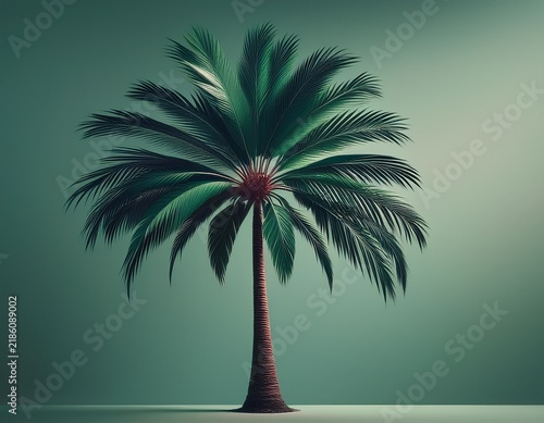 minimalistic palm tree silhouette in dark green on a pastel backdrop