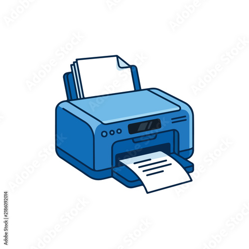 Blue Office Printer Machine Vector Illustration Isolated