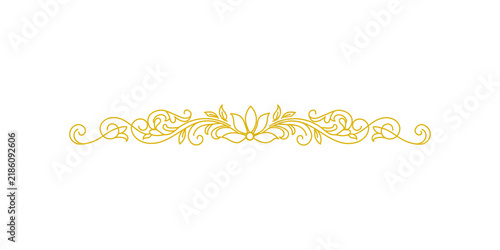 Konstfotografi Elegant golden ornamental divider with floral and scroll motifs isolated on tran