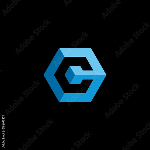 Modern blue hexagon letter C isometric logo design template vector illustration