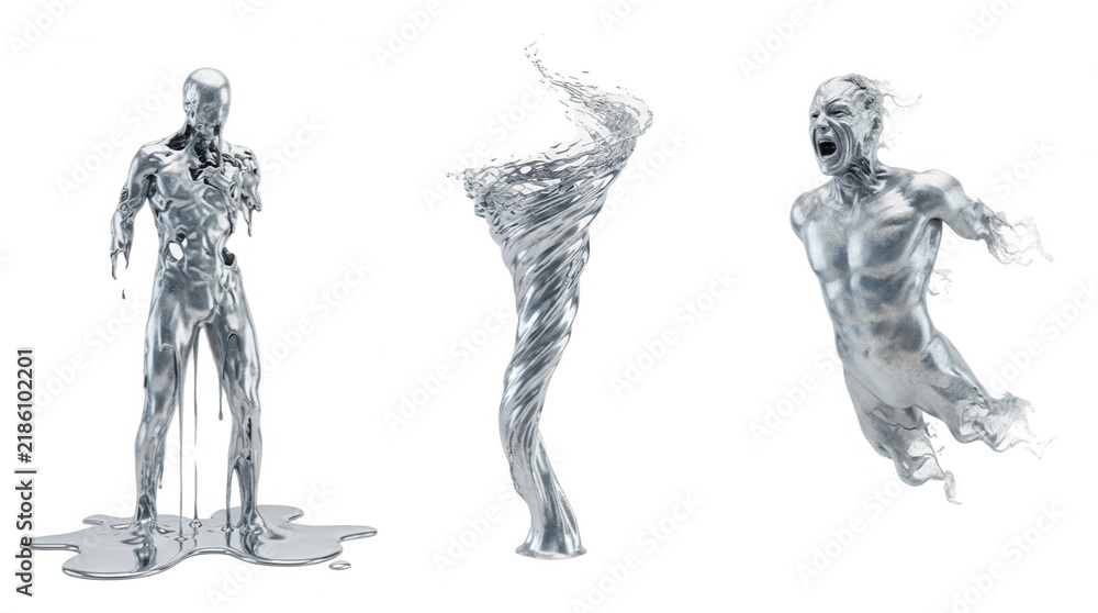 Fototapeta premium Futuristic metallic figures embodying emotions and motion for halloween inspired creative designs