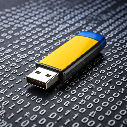 the image features a portable storage device with a rectangular shape laying on a surface