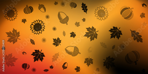 Autumn Pattern with Pumpkins, Maple Leaves, Acorns and Sunflowers.