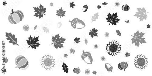 Autumn Pattern with Leaves, Pumpkins, Acorns and Sunflowers.