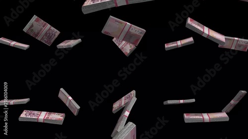 Ghana Money, Ghanaian Cedi Banknotes Falling On Black Background, GHS Currency Stacks Dark Cinematic, 4K