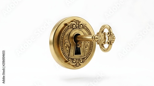 Ornate Gold Key in Decorative Keyhole Plate