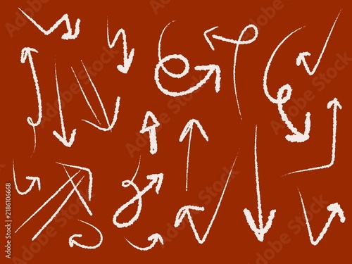Hand Drawn White Arrows Doodle on Red Background