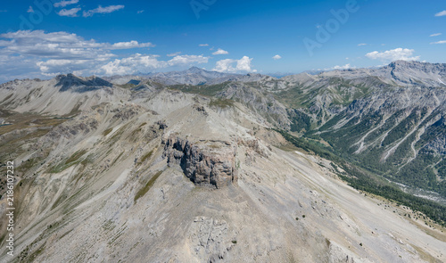 Bild auf Leinwand Tete-du Peyron peak summit and screes aerial, France