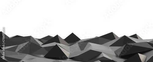 Quadro su tela Geometric dark gray polygonal landscape pattern with clean white background