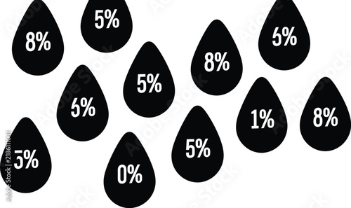 Drop icon collection with varied percentage values for data