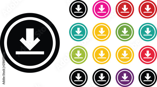 Download icon pack with colorful circular buttons for app design