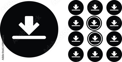 Download icon set featuring circular buttons for user interface