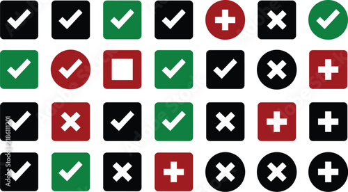 Checkbox icons set showing various validation signs and selection