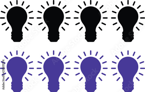 Lightbulb icon set featuring glowing silhouette creative shapes