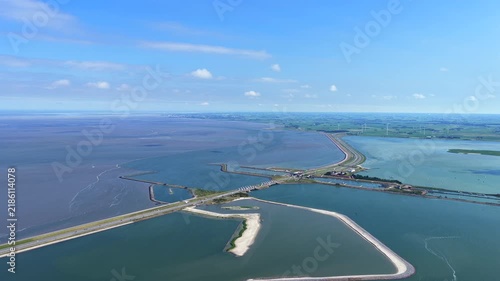 Aerial view of the Fish Migration River at the Afsluitdijk in the Netherlands