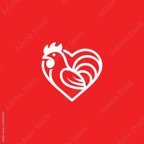 Love Rooster – Modern Minimalist Chicken Love Logo Illustration Creative Design Template 