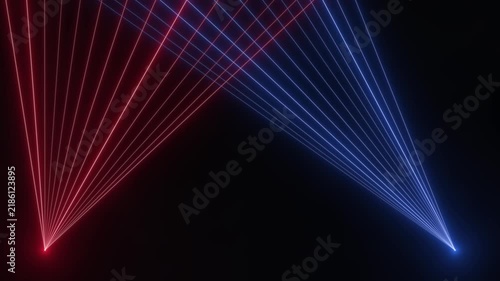 Red and Blue Laser Lights Moving in Fog Against Dark Background Seamless Loop