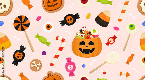 Seamless pattern with Halloween candy. Trick or Treat. Vector illustration.