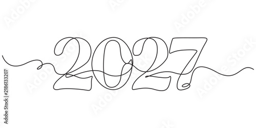 2027 New Year continuous one line drawing vector illustration. Holiday concept. 2027 year of the goat one line art. Editable stroke vector, drawing of continuous line draw of 2027 New Year. pro vector