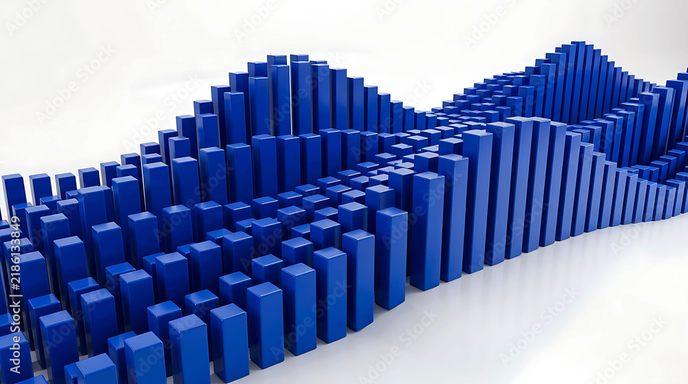 Fototapeta premium Abstract 3d blue bar chart data visualization with modern wave pattern design