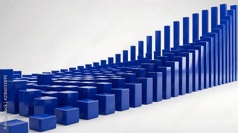 Fototapeta premium 3D Blue Bar Chart Showing Business Growth and Success Statistics for Finance
