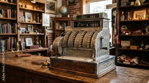 Vintage Cash Register on Counter in Old General Store