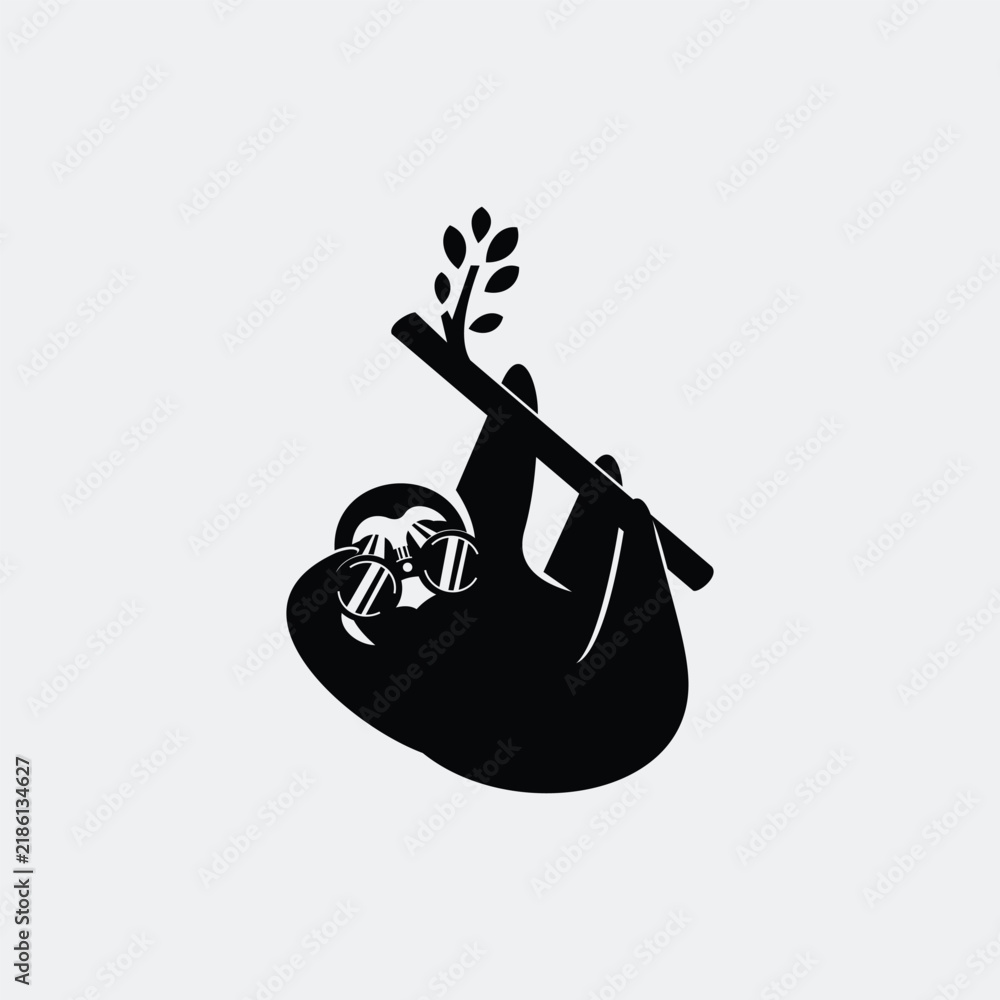 Fototapeta premium Sloth Explorer – Simple Minimalist , A cute sloth is using binoculars Logo Illustration Creative Design Template 