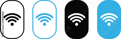Set of four rounded rectangular icons featuring wireless internet signal symbols in various styles