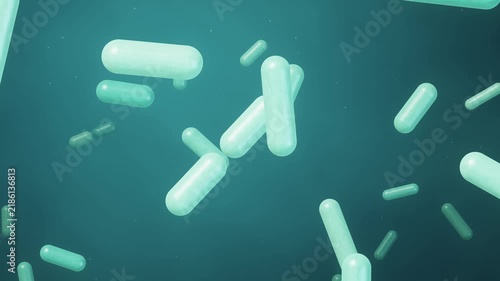 Probiotic Bacteria and Bacilli Floating in Green Liquid 3D Animation