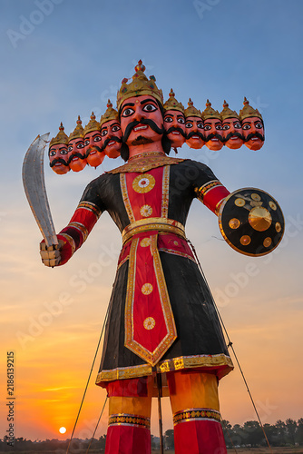 Ravana Effigy at Sunset for Dussehra Festival Celebration