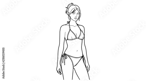 Bikini Fashion Figure Continuous Single-Line Drawing, Beautiful Female Vector Illustration