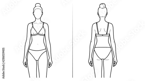 Beautiful Woman in Bikini Continuous Single-Line Vector Art, Minimal Fashion Technical Drawing