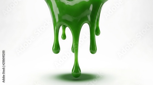 Abstract Green Slime Dripping Down on a Clean White Background.