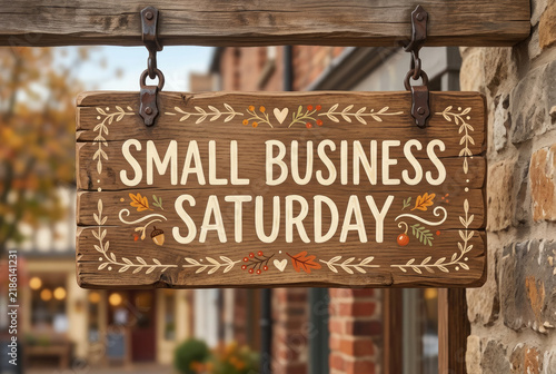 Small Business Saturday Wooden Sign with Handcrafted Autumn Lettering