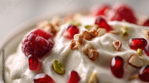 Dessert with berries and nuts
