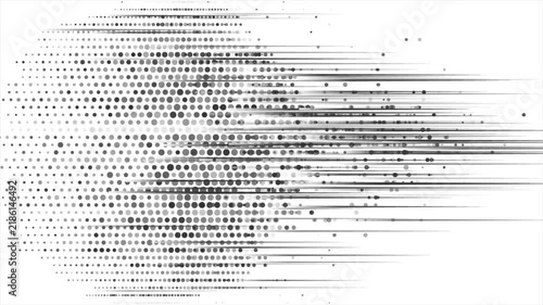 Black and white halftone circle with horizontal lines abstract background. Monochrome dots vary in size, forming optical depth motion design. Seamless loop. Video animation Ultra HD 4K 3840x2160