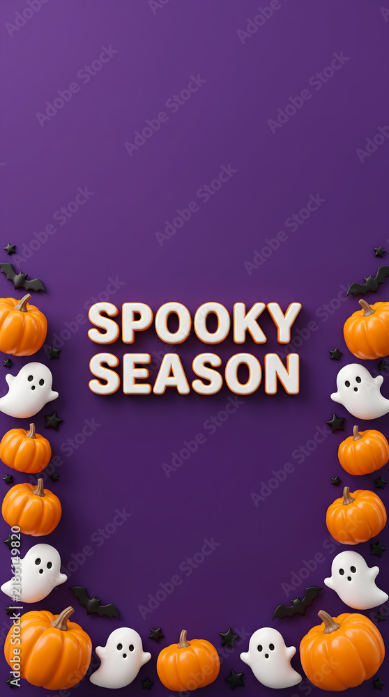 Fototapeta premium Spooky season halloween background with pumpkins and ghosts halloween background
